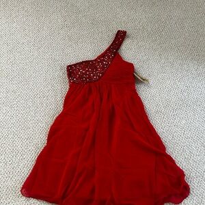 Red Sequin One-Shoulder Asymmetrical Dress
